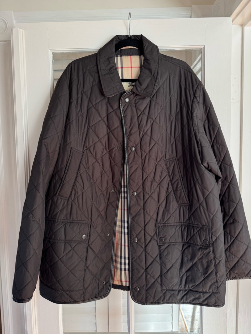 Men’s Burberry Black Quilted Lightweight with Signature Check and Leather Detail
